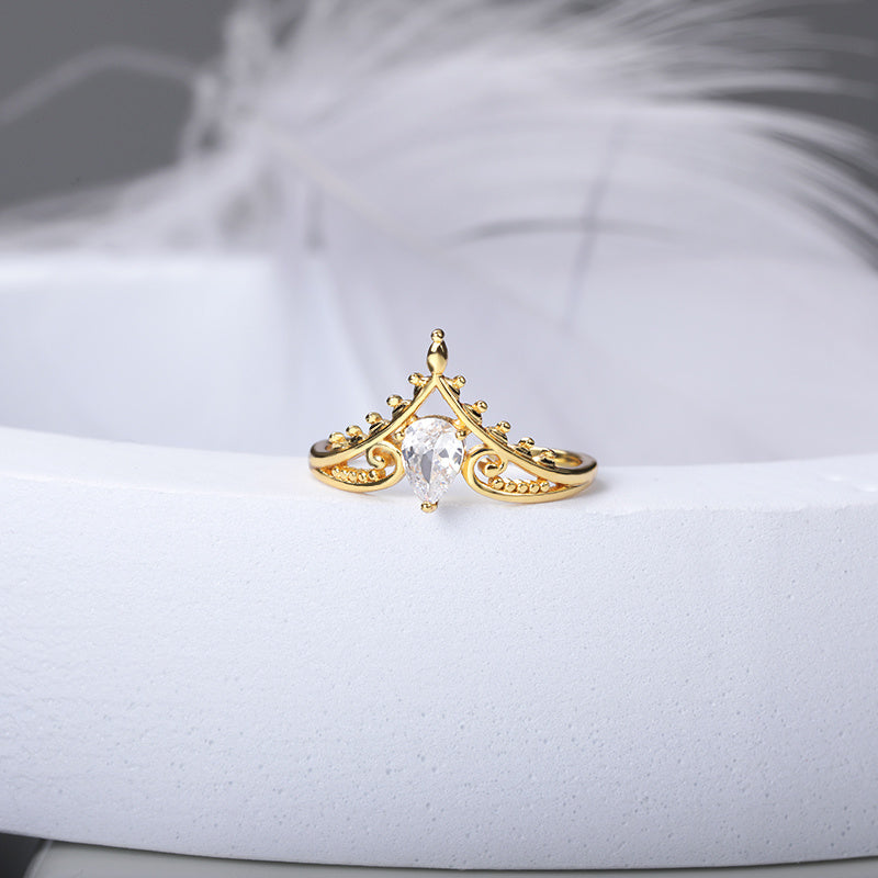 Womens Adjustable Copper Ring Sparkling Zircon Stones Drop Shape Design Elegant Jewelry Perfect Gift For Her Stones