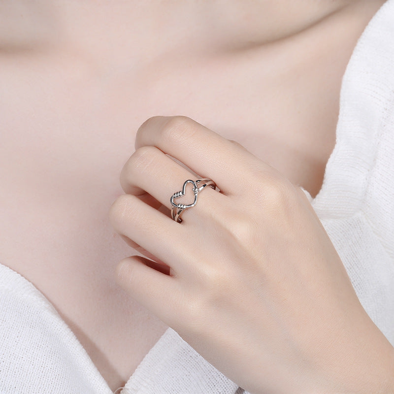 Heart Shaped Opening Silver Ring Hand Jewelry For Festivals Individually Packed Customizable Silver Gift Ready