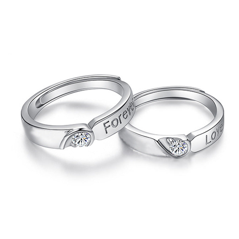 Couple Heart Shaped Matching Rings Diamond Sterling Silver Promise Engagement Anniversary Jewelry Gift Box Set