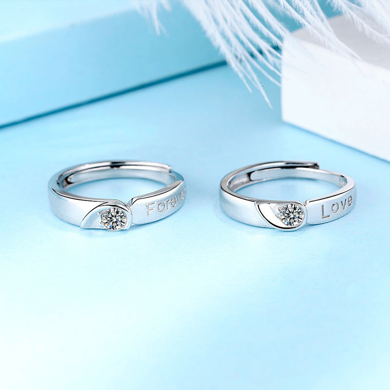 Couple Heart Shaped Matching Rings Diamond Sterling Silver Promise Engagement Anniversary Jewelry Gift Box Set