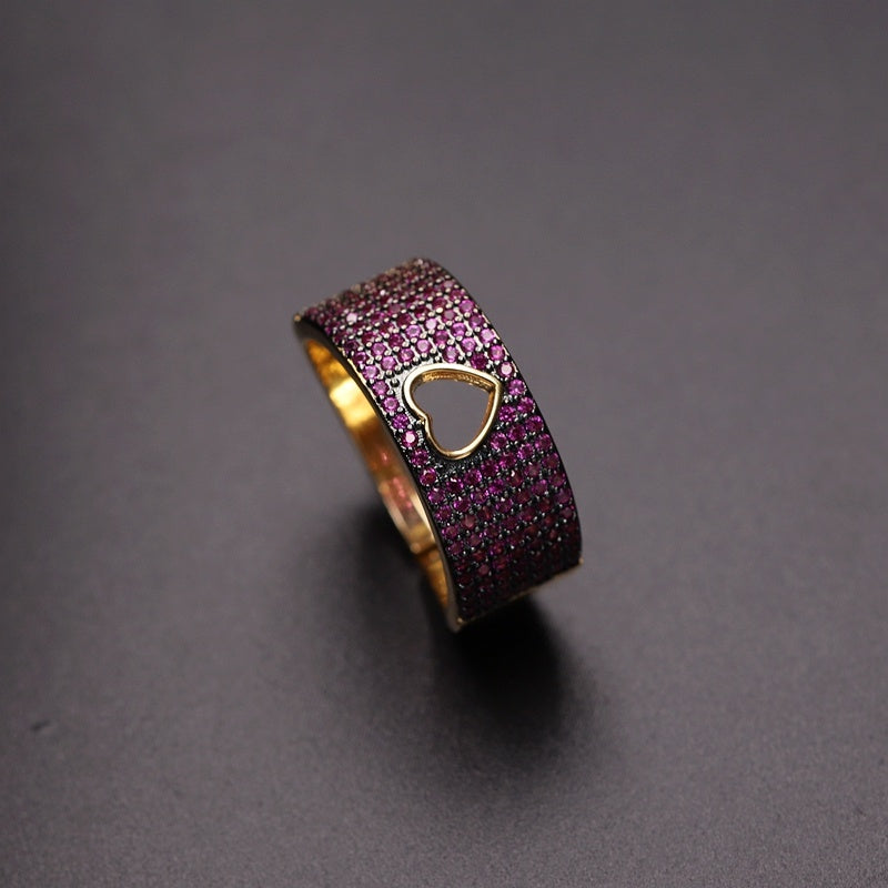 Womens Fashion Heart Ring Copper Plated Gold Band European American Cold Wind Jewelry Individually Packed Gift for Her Elegant Promise Ring Anniversary