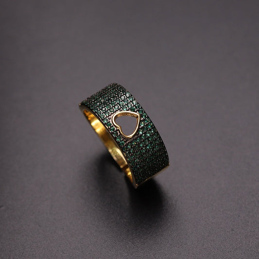 Womens Fashion Heart Ring Copper Plated Gold Band European American Cold Wind Jewelry Individually Packed Gift for Her Elegant Promise Ring Anniversary