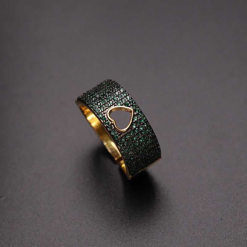 Womens Fashion Heart Ring Copper Plated Gold Band European American Cold Wind Jewelry Individually Packed Gift for Her Elegant Promise Ring Anniversary