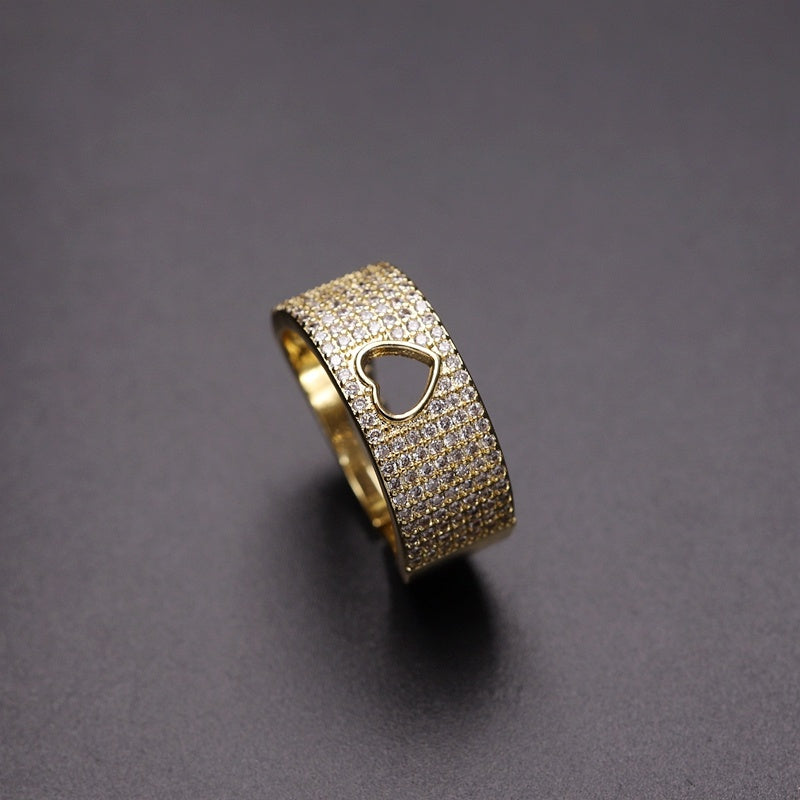 Womens Fashion Heart Ring Copper Plated Gold Band European American Cold Wind Jewelry Individually Packed Gift for Her Elegant Promise Ring Anniversary