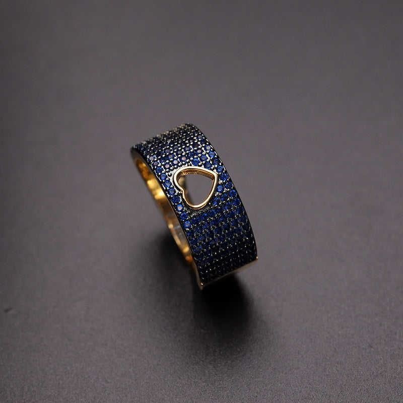 Womens Fashion Heart Ring Copper Plated Gold Band European American Cold Wind Jewelry Individually Packed Gift for Her Elegant Promise Ring Anniversary