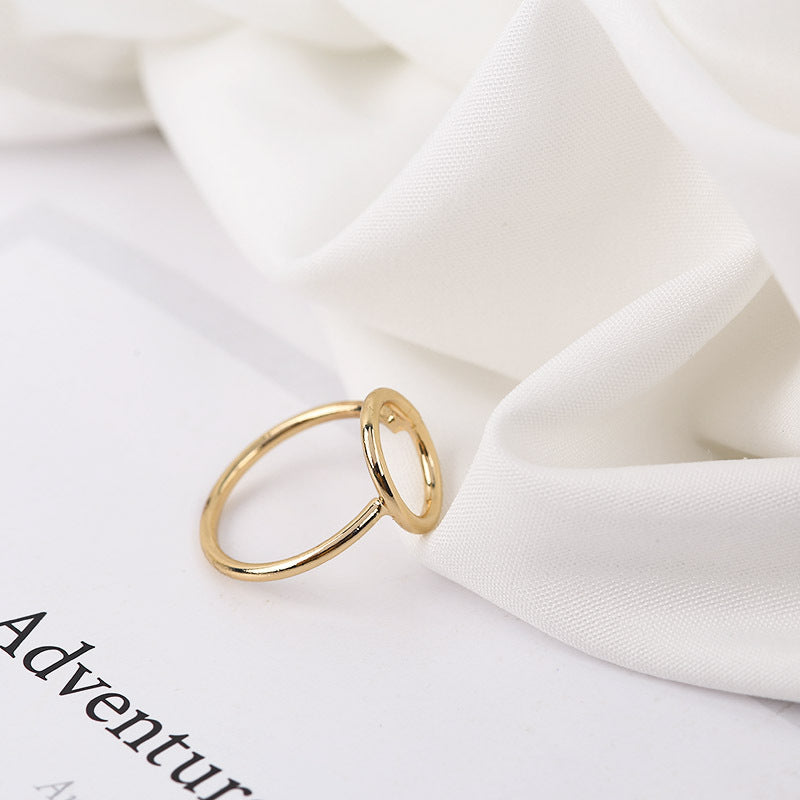 Womens Geometric Hollow Ring Korean Fashion Gold Plated Alloy With Inlaid White Gem Electroplated Finish Style