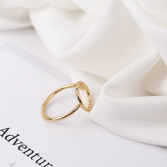 Womens Geometric Hollow Ring Korean Fashion Gold Plated Alloy With Inlaid White Gem Electroplated Finish Style