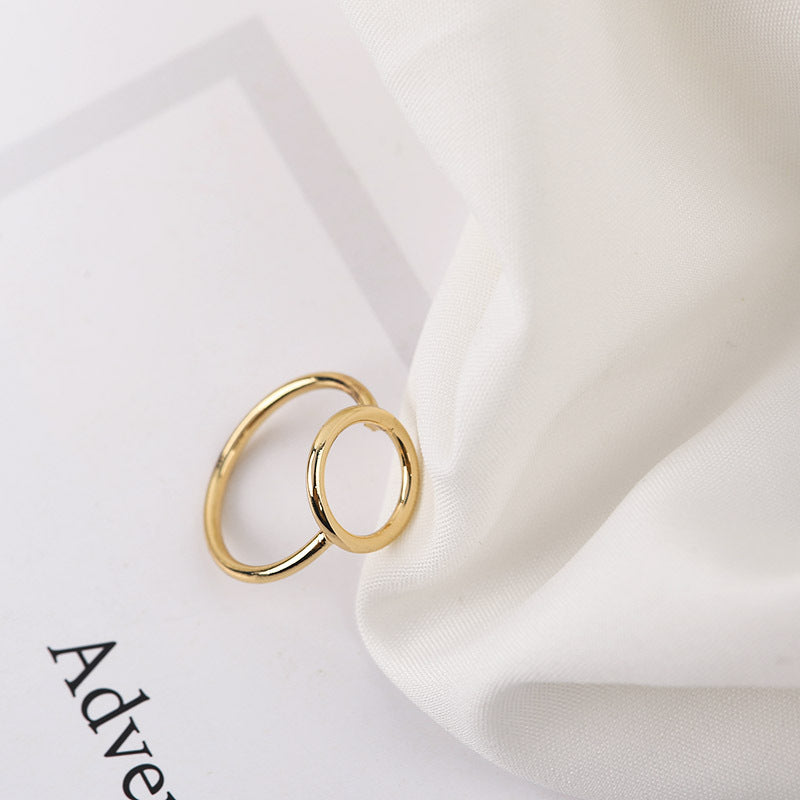 Womens Geometric Hollow Ring Korean Fashion Gold Plated Alloy With Inlaid White Gem Electroplated Finish Style