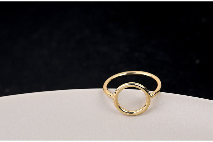 Womens Geometric Hollow Ring Korean Fashion Gold Plated Alloy With Inlaid White Gem Electroplated Finish Style