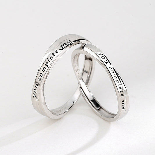 Sterling Silver Couple Rings Korean Text Design Electroplated Matching Band Promise Jewelry For Lovers Forever