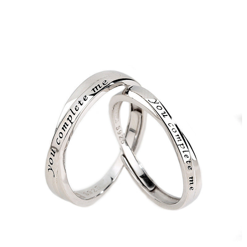Sterling Silver Couple Rings Korean Text Design Electroplated Matching Band Promise Jewelry For Lovers Forever
