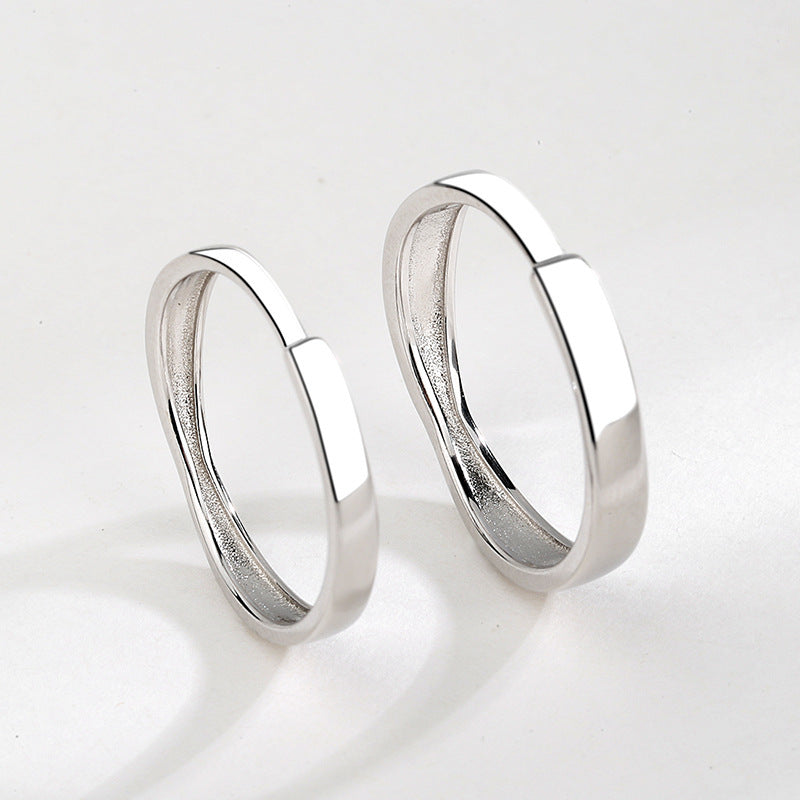 Sterling Silver Couple Rings Korean Text Design Electroplated Matching Band Promise Jewelry For Lovers Forever