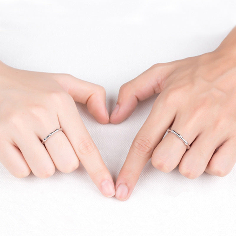 Sterling Silver Couple Ring Set Antique Bamboo Design for Women and Men Original Matching Rings Valentine's Day Anniversary Gift for Her and Him