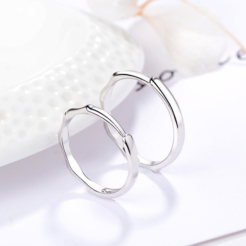 Sterling Silver Couple Ring Set Antique Bamboo Design for Women and Men Original Matching Rings Valentine's Day Anniversary Gift for Her and Him