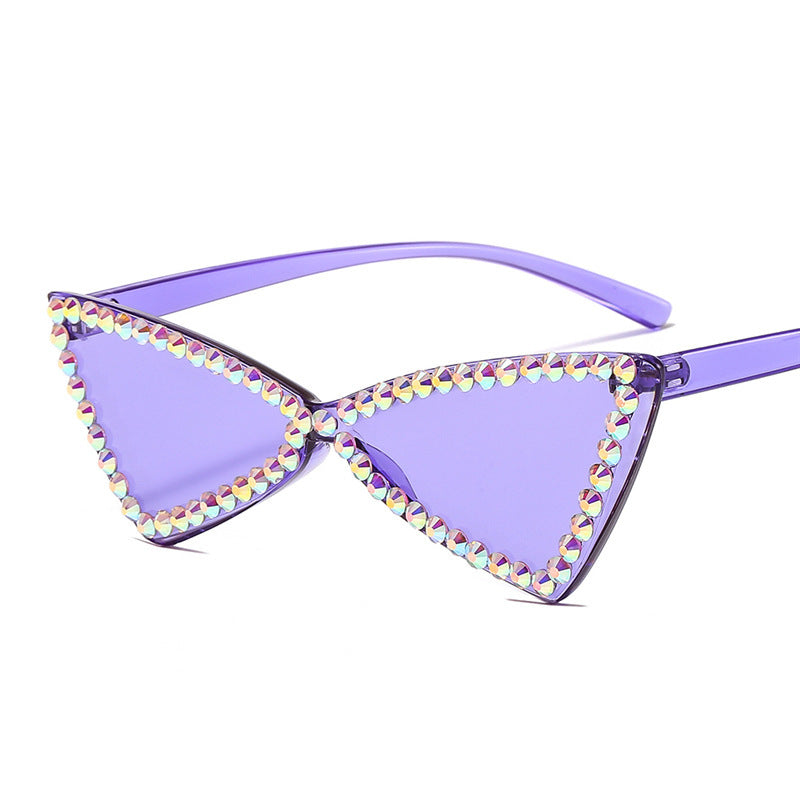 Womens Retro Rimless Triangle Sunglasses Cat Eye Fashion Eyewear Rhinestone Decoration And PC Lenses Glam Look