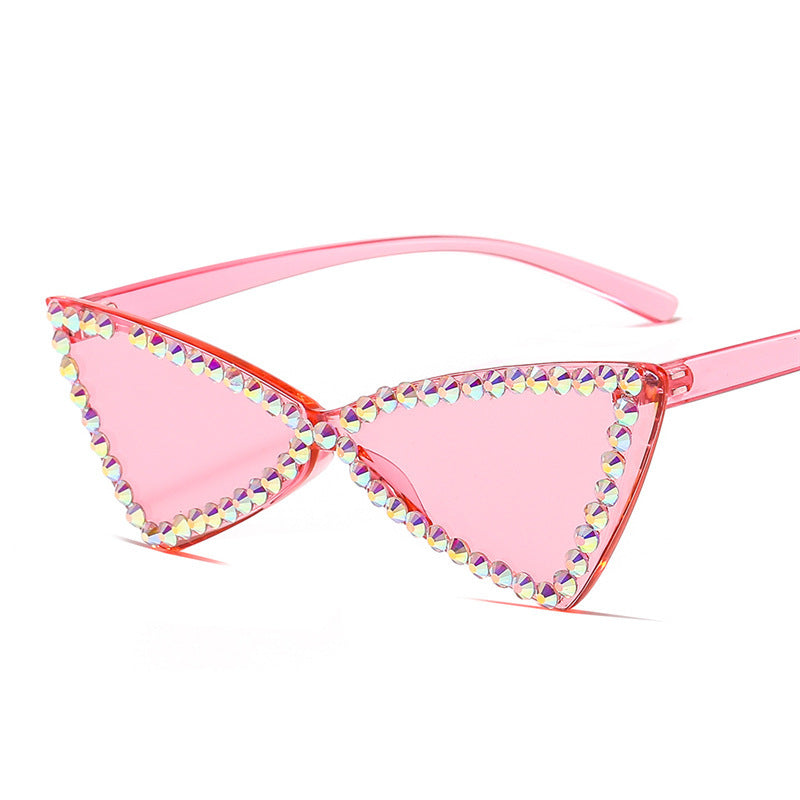 Womens Retro Rimless Triangle Sunglasses Cat Eye Fashion Eyewear Rhinestone Decoration And PC Lenses Glam Look