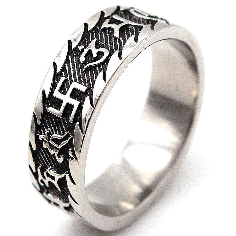 Titanium Steel Trendy Mens Ring Domineering Simple Tibetan Style Geometry Ring Sizes 7 To 12 Classic European Retro
