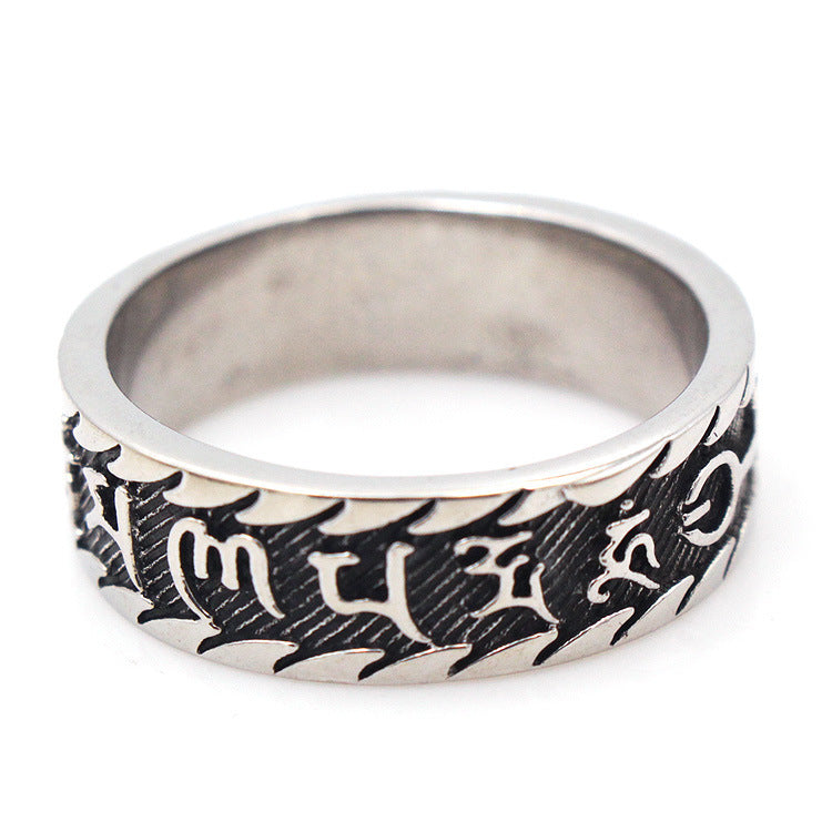 Titanium Steel Trendy Mens Ring Domineering Simple Tibetan Style Geometry Ring Sizes 7 To 12 Classic European Retro