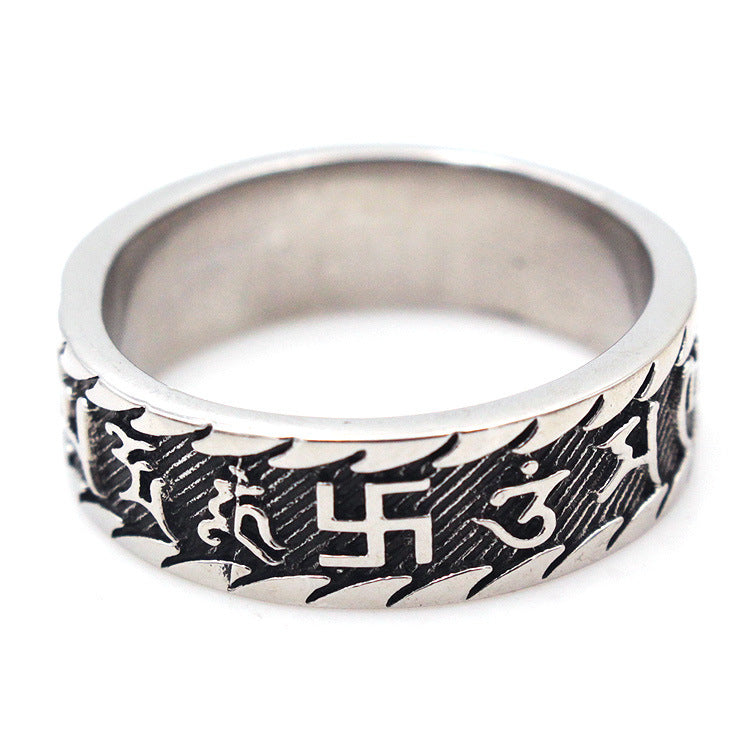 Titanium Steel Trendy Mens Ring Domineering Simple Tibetan Style Geometry Ring Sizes 7 To 12 Classic European Retro