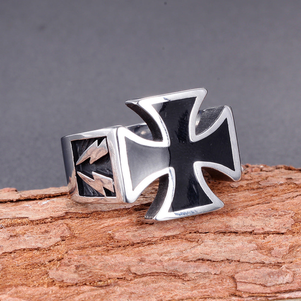 Titanium Steel Cross Ring with Dripping Vinyl Design Gift