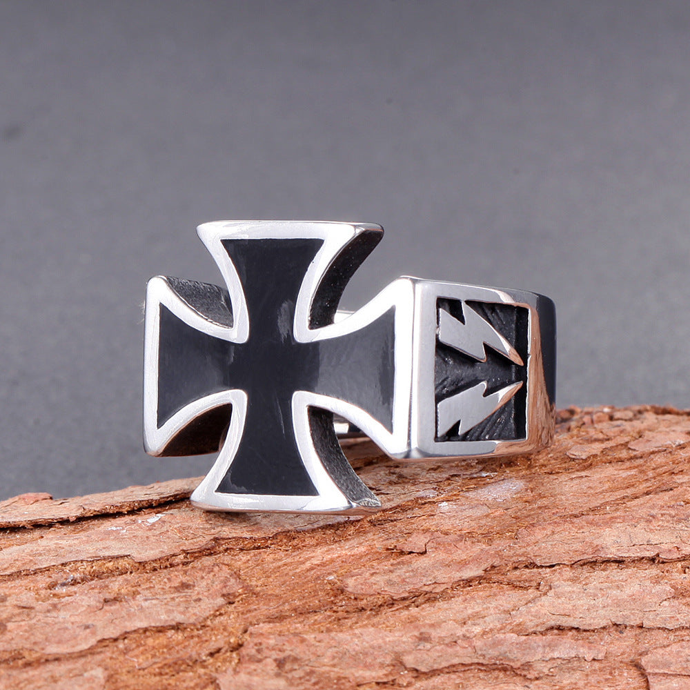 Titanium Steel Cross Ring with Dripping Vinyl Design Gift