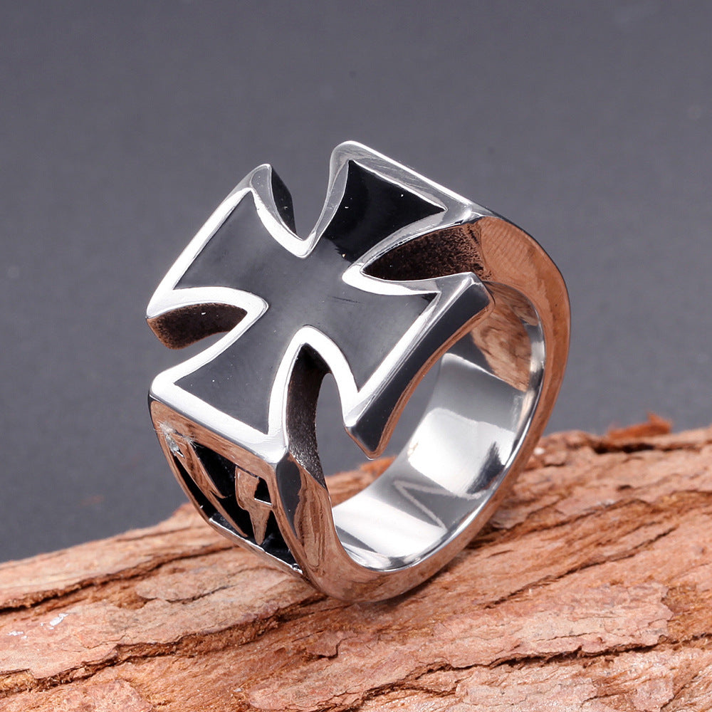 Titanium Steel Cross Ring with Dripping Vinyl Design Gift