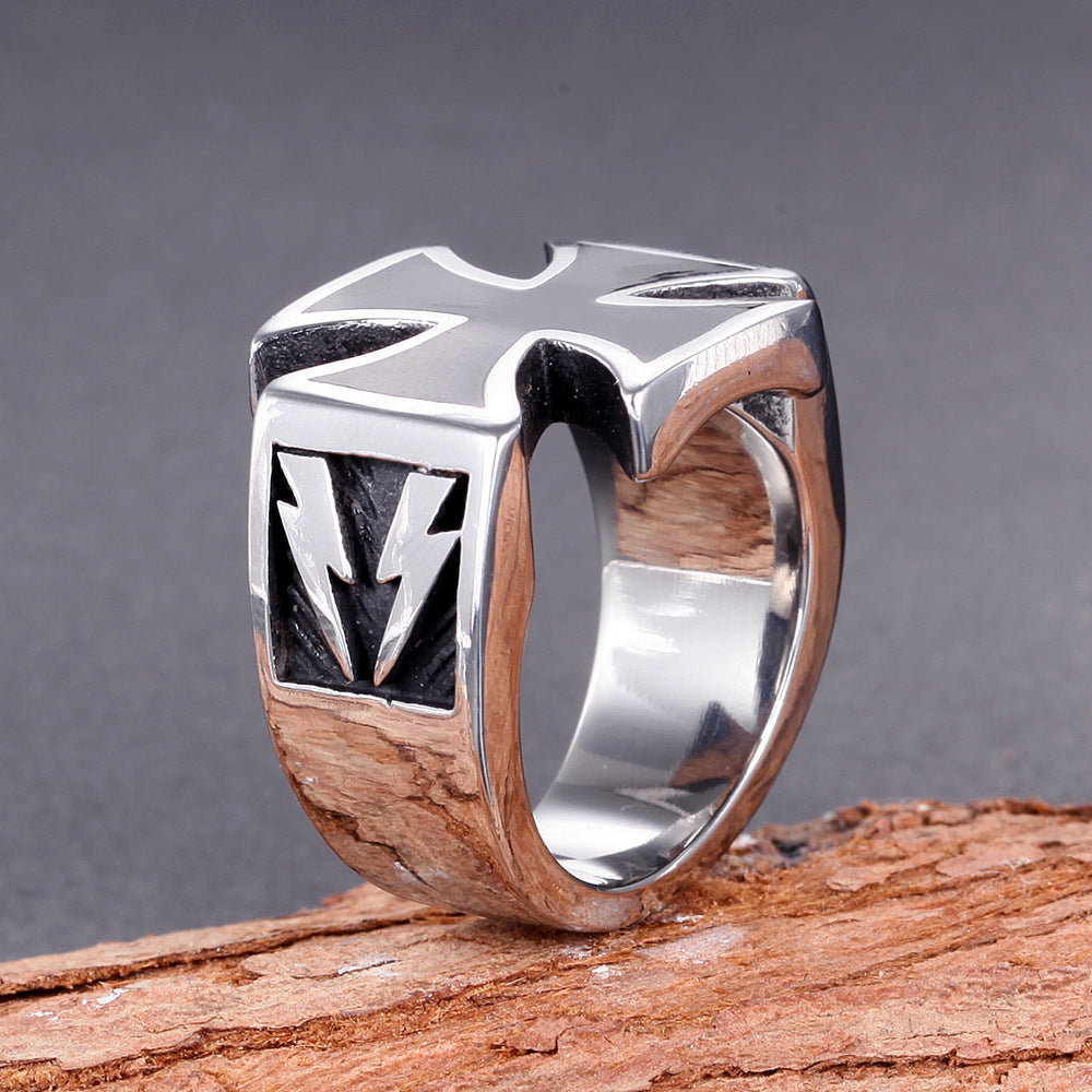 Titanium Steel Cross Ring with Dripping Vinyl Design Gift
