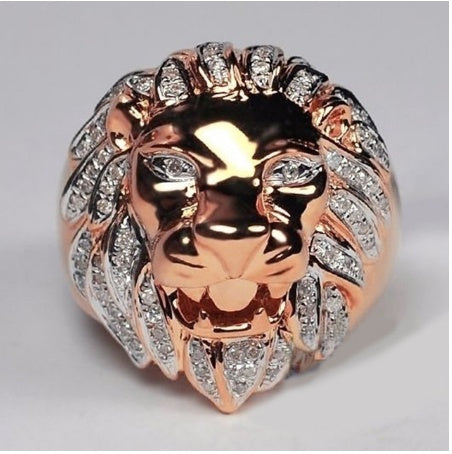 Lion Head Ring Metal Animal Ring with Alloy Inlaid Gems European Design Statement Jewelry for Men and Women Collection