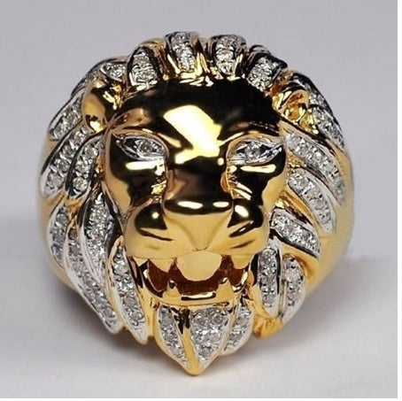 Lion Head Ring Metal Animal Ring with Alloy Inlaid Gems European Design Statement Jewelry for Men and Women Collection