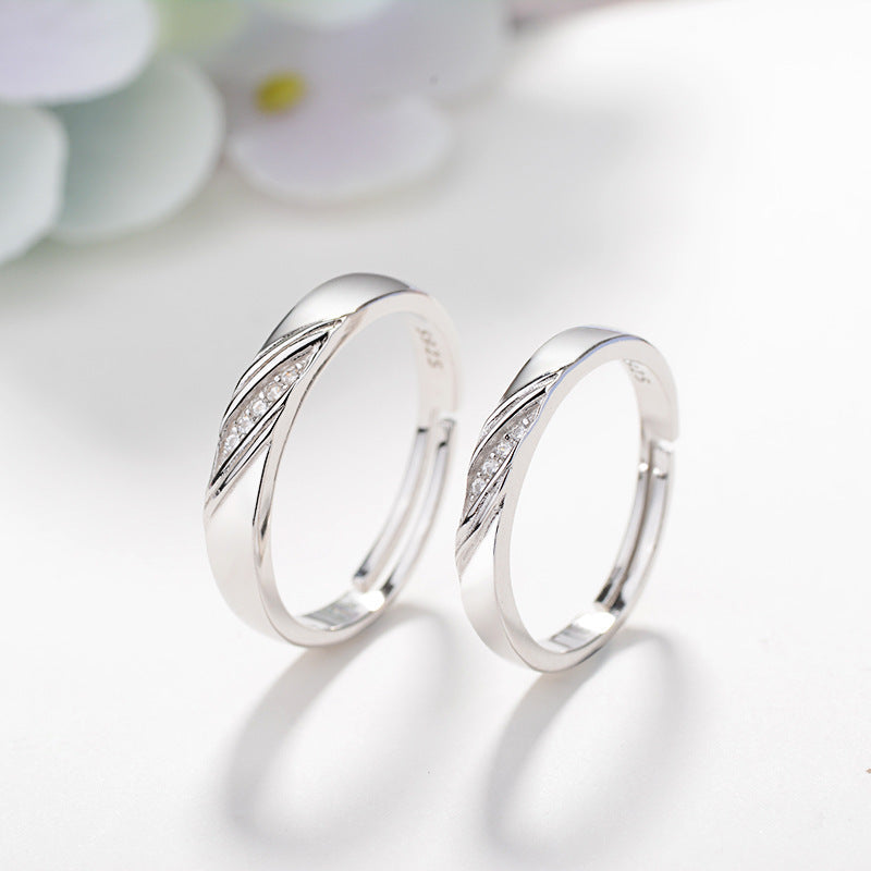 Sterling Silver S925 Couple Rings Matching Bands For Men And Women Geometric Korean Style Anniversary Gift For Her