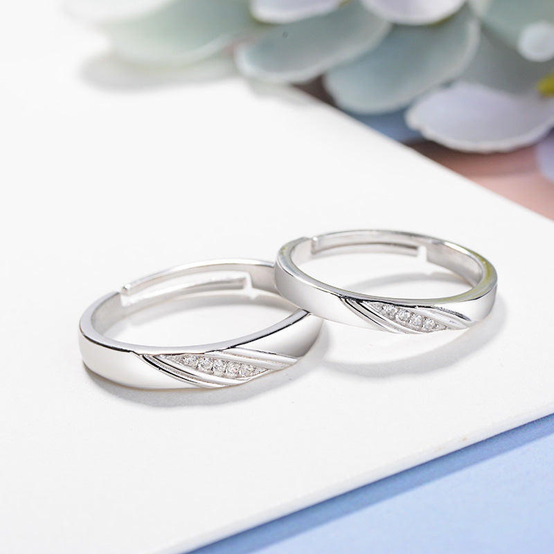 Sterling Silver S925 Couple Rings Matching Bands For Men And Women Geometric Korean Style Anniversary Gift For Her