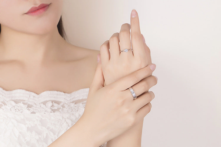 Sterling Silver Ring With Simulated Diamond Korean Geometry Design For Women And Girls Fashion Jewelry Gift Gemstones