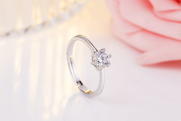 Sterling Silver Ring With Simulated Diamond Korean Geometry Design For Women And Girls Fashion Jewelry Gift Gemstones