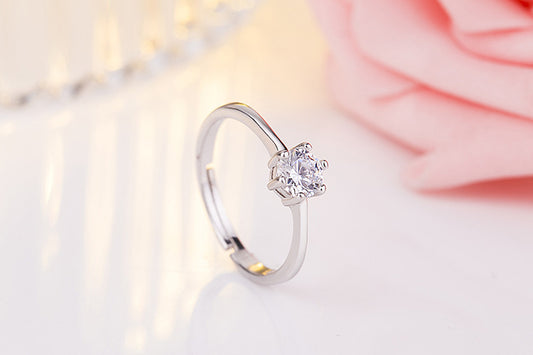 Sterling Silver Ring With Simulated Diamond Korean Geometry Design For Women And Girls Fashion Jewelry Gift Gemstones