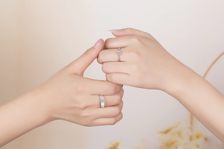 Sterling Silver Ring With Simulated Diamond Korean Geometry Design For Women And Girls Fashion Jewelry Gift Gemstones