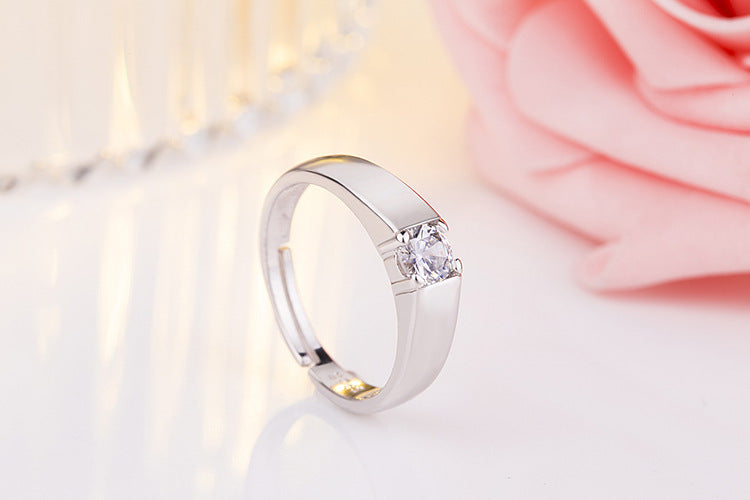 Sterling Silver Ring With Simulated Diamond Korean Geometry Design For Women And Girls Fashion Jewelry Gift Gemstones