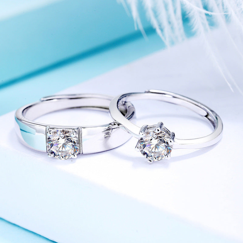 Sterling Silver Ring for Women Six-Claw Diamond Wedding Ring Simple Korean Couple Ring Anniversary Gift Fine Jewelry Promise Ring Valentines Day Present