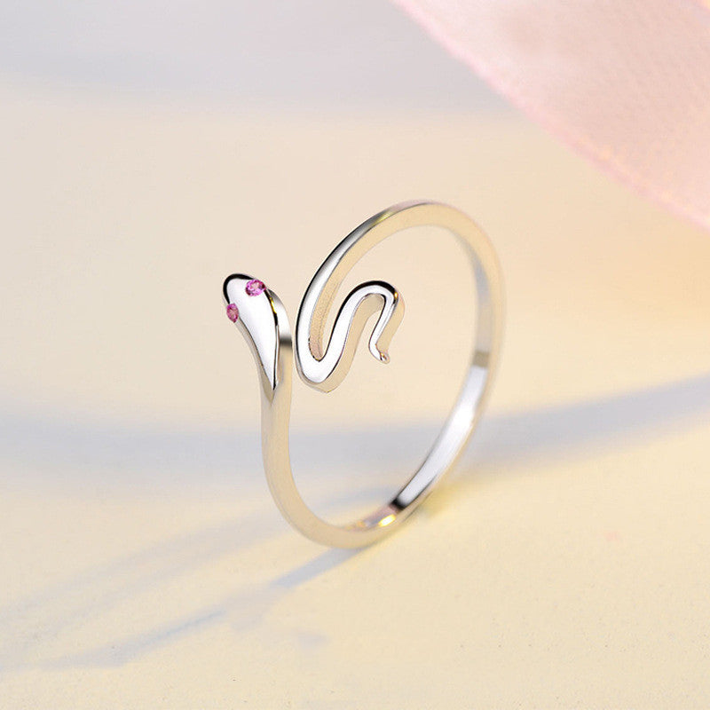 Sterling Silver Snake Ring Adjustable Open Tail Zodiac Jewelry For Women 925 Ring Korean Fashion Style Zodiac Ring
