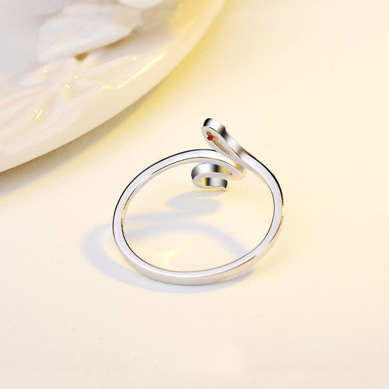 Sterling Silver Snake Ring Adjustable Open Tail Zodiac Jewelry For Women 925 Ring Korean Fashion Style Zodiac Ring
