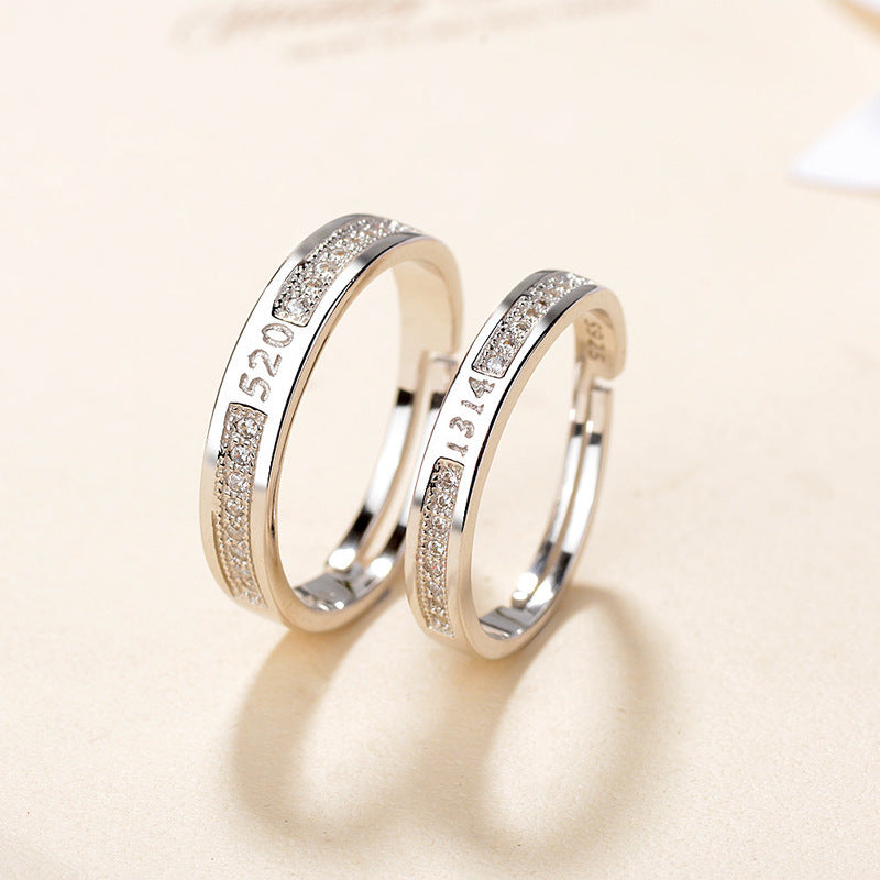 Sterling Silver Couple Ring With Diamond Inlay Promise Rings For Him And Her Jewelry Number And Letter Designs