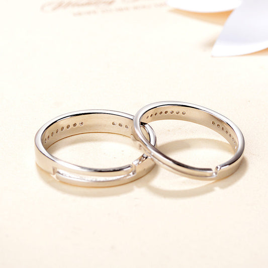 Sterling Silver Couple Ring With Diamond Inlay Promise Rings For Him And Her Jewelry Number And Letter Designs