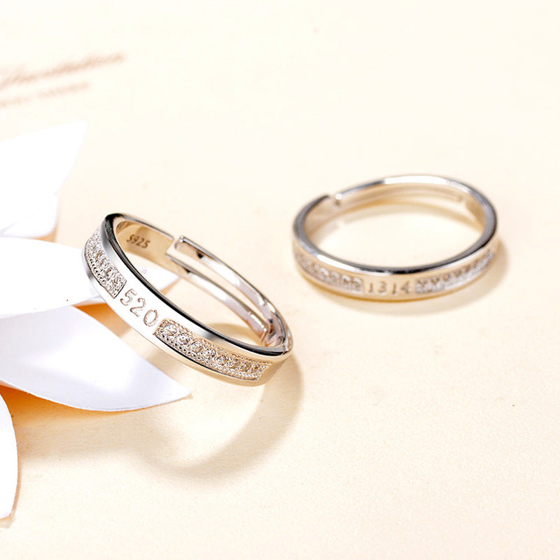 Sterling Silver Couple Ring With Diamond Inlay Promise Rings For Him And Her Jewelry Number And Letter Designs