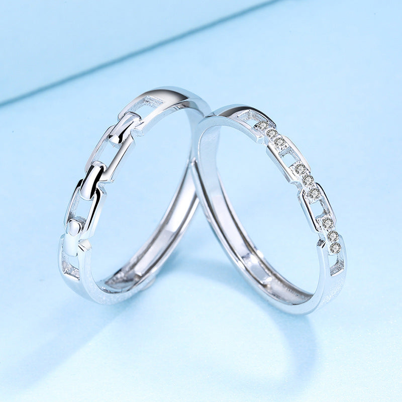 Sterling Silver Couple Ring With Micro-Inlaid Opening
