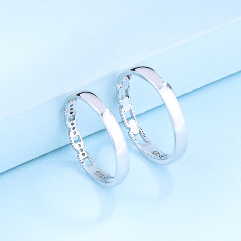 Sterling Silver Couple Ring With Micro-Inlaid Opening