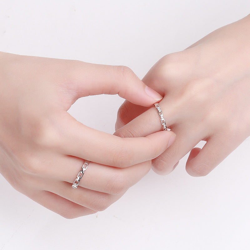 Sterling Silver Couple Ring With Micro-Inlaid Opening