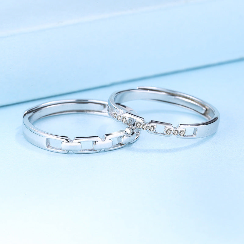 Sterling Silver Couple Ring With Micro-Inlaid Opening