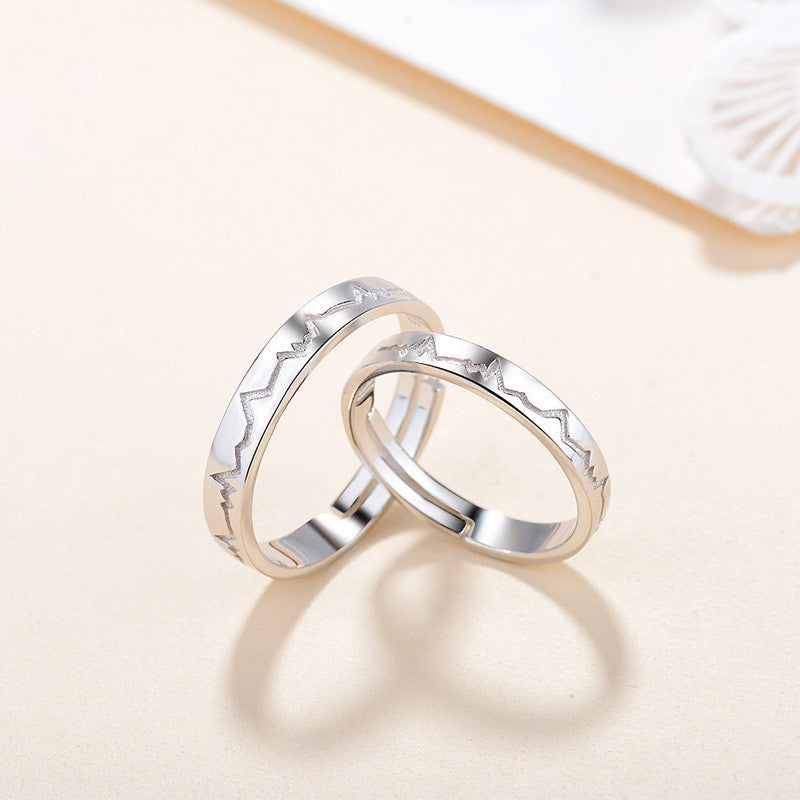Sterling Silver Couple Ring ECG Design Korean Geometric Ring Electroplated Ring Couple Jewelry