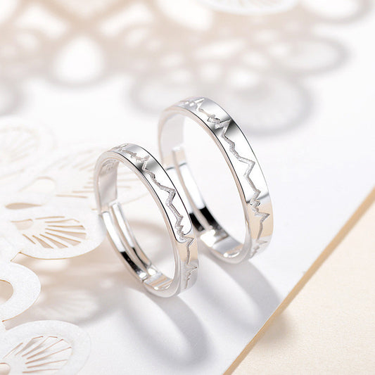 Sterling Silver Couple Ring ECG Design Korean Geometric Ring Electroplated Ring Couple Jewelry