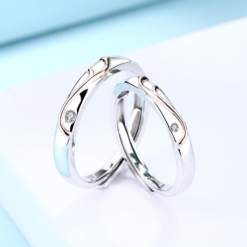 Sterling Silver Geometric Couple Ring Diamond Wedding Bands Matching Promise Rings for Him and Her Free Return