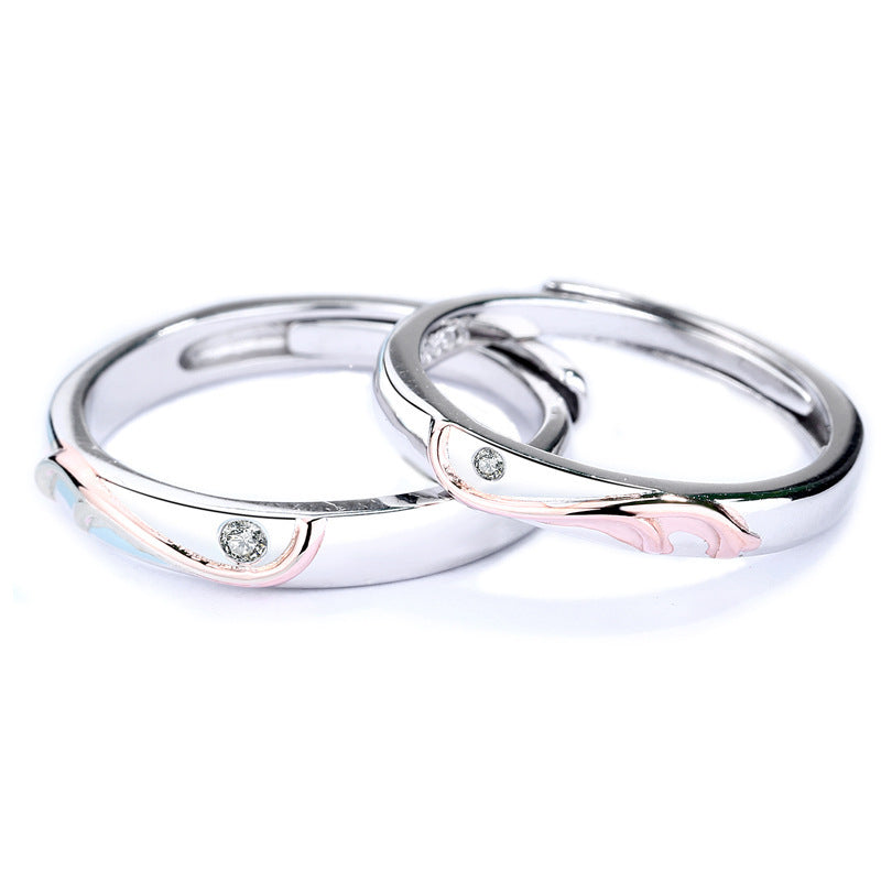 Sterling Silver Geometric Couple Ring Diamond Wedding Bands Matching Promise Rings for Him and Her Free Return